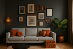 sala-com-parede-de-quadros-com-memorias