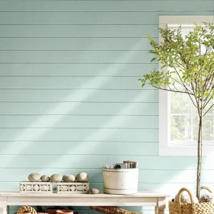 parede-vazia-em-tom-verde-claro-com-decoracao-minimalista-e-movel-de-madeira-antes-da-composicao-de-quadros